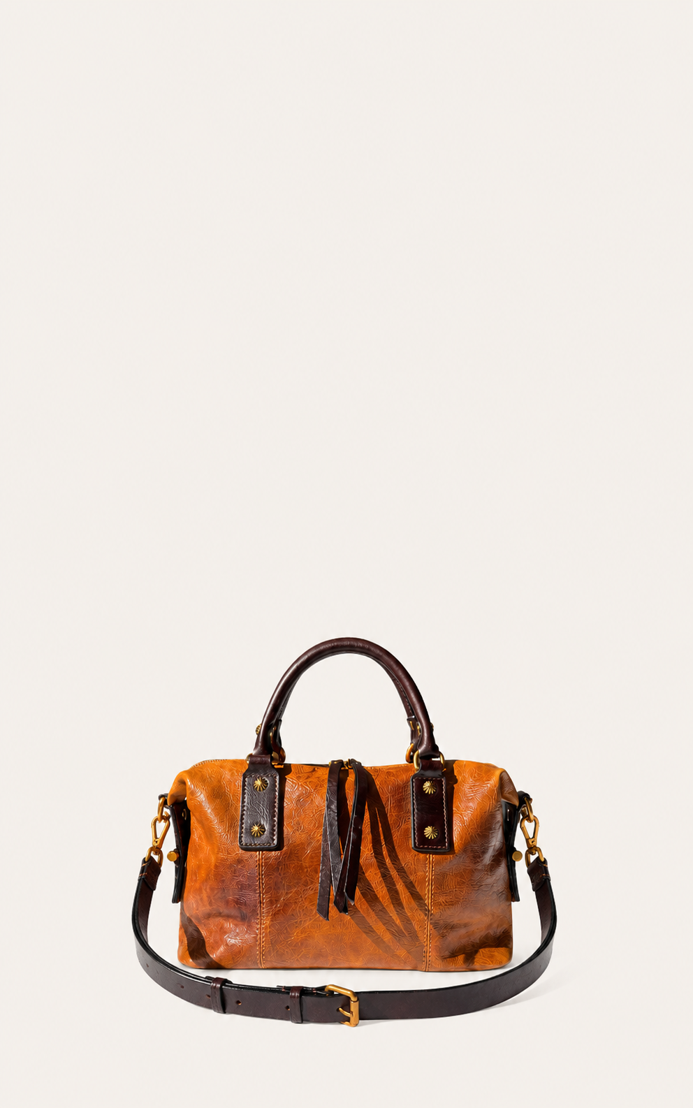 The Madrone full-grain leather convertible satchel in cognac