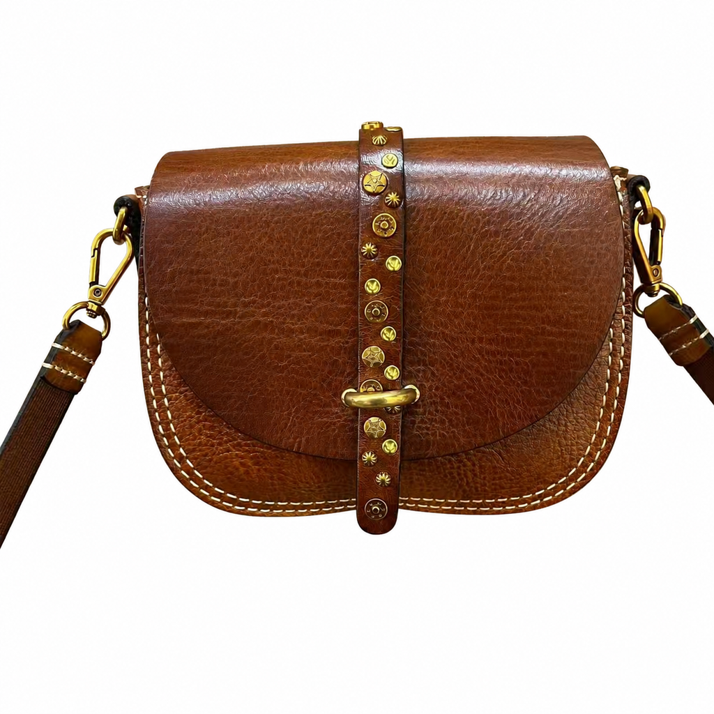Vintage Studded Leather Saddle Crossbody Bag