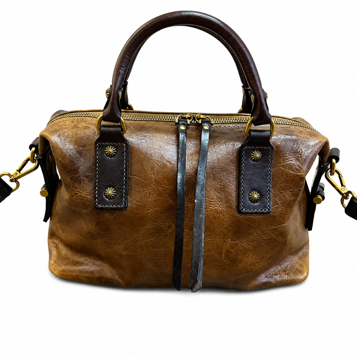 Vintage Full-Grain Leather Boston Satchel Bag | Handcrafted Leather Doctor Bag with Top Handles & Shoulder Strap