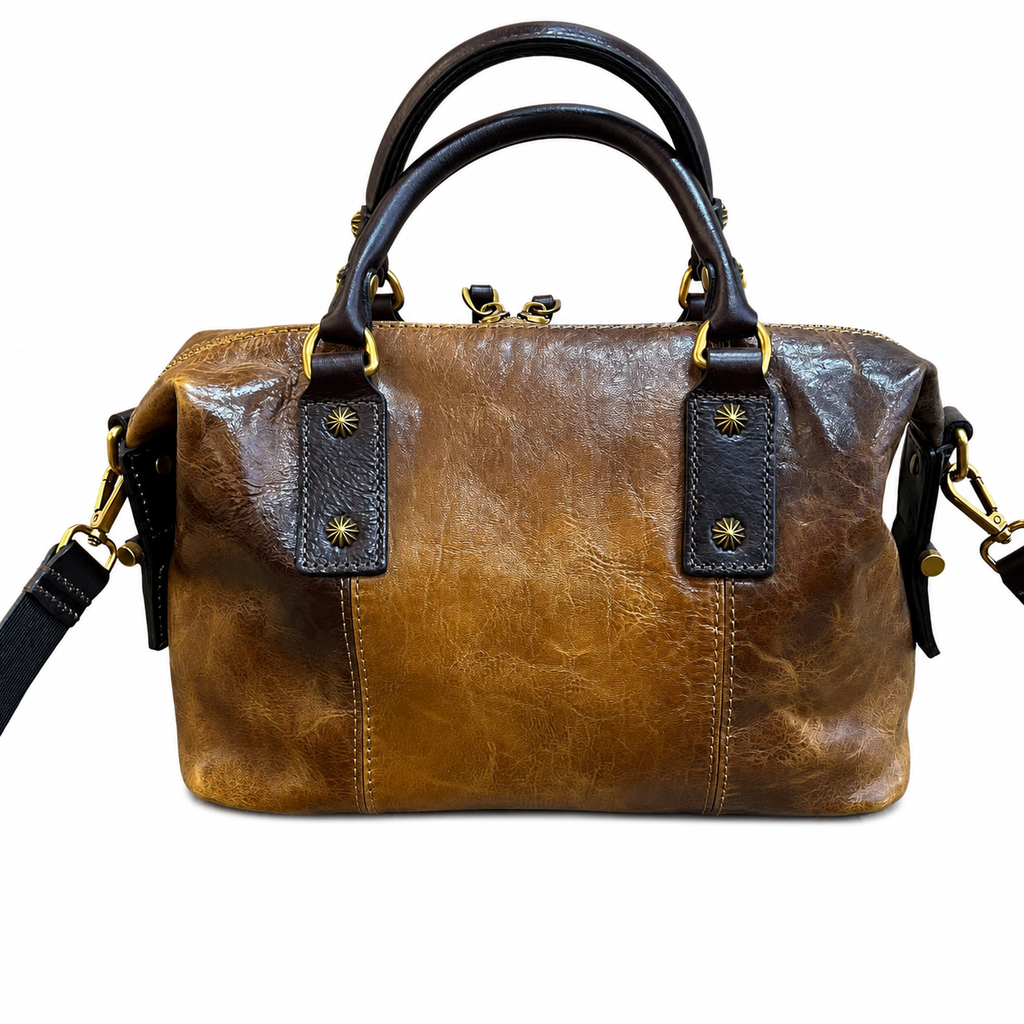 Vintage Full-Grain Leather Boston Satchel Bag | Handcrafted Leather Doctor Bag with Top Handles & Shoulder Strap