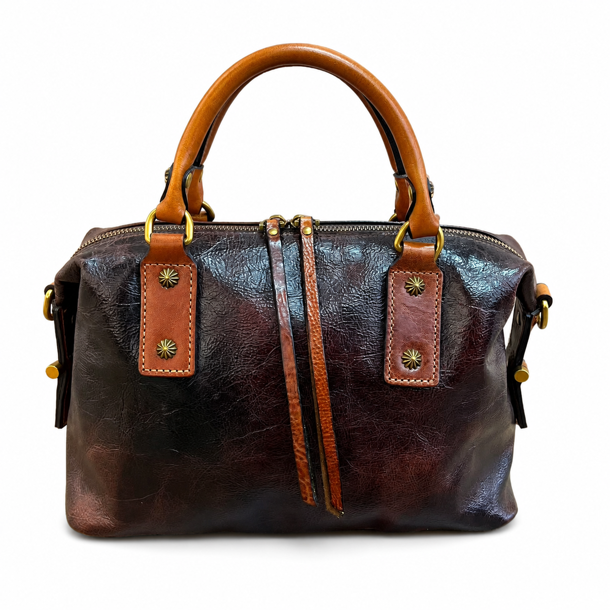 Vintage Full-Grain Leather Boston Satchel Bag | Handcrafted Leather Doctor Bag with Top Handles & Shoulder Strap