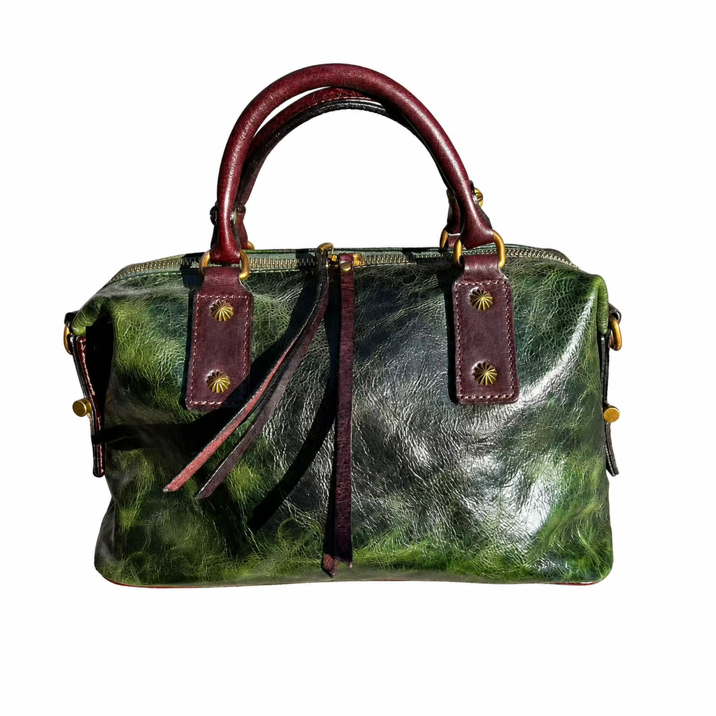 Vintage Full-Grain Leather Boston Satchel Bag | Handcrafted Leather Doctor Bag with Top Handles & Shoulder Strap