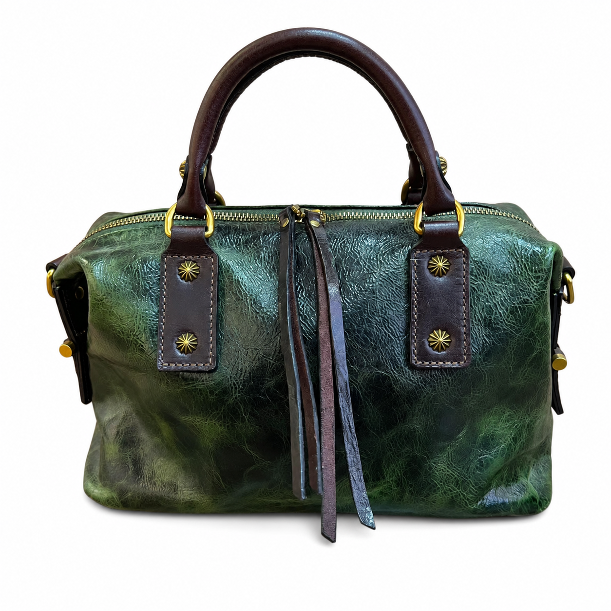Vintage Full-Grain Leather Boston Satchel Bag | Handcrafted Leather Doctor Bag with Top Handles & Shoulder Strap