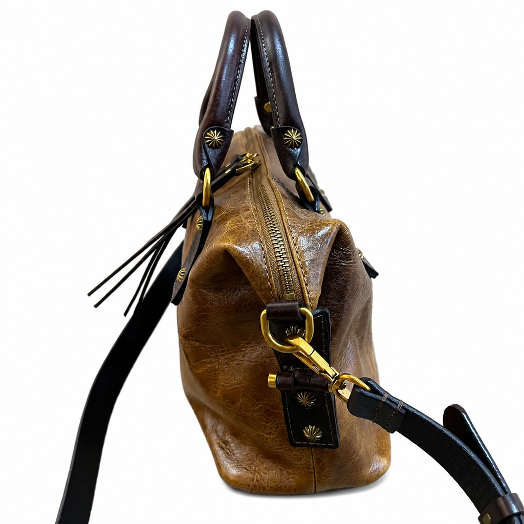 Vintage Full-Grain Leather Boston Satchel Bag | Handcrafted Leather Doctor Bag with Top Handles & Shoulder Strap
