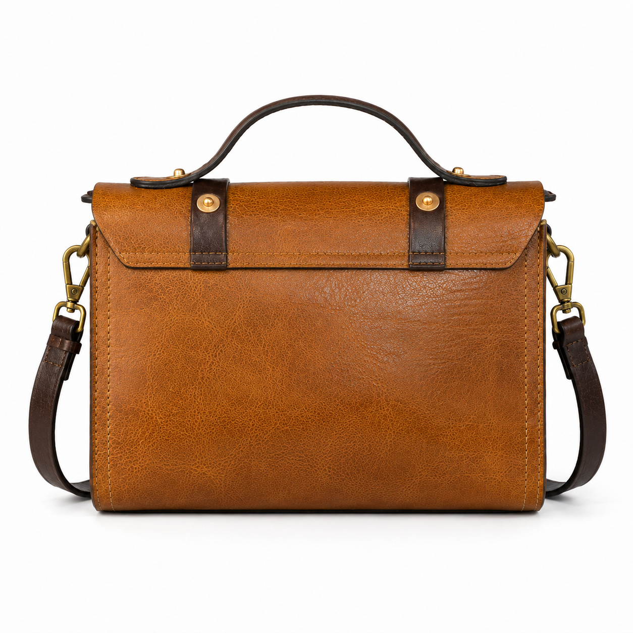 Vintage Brown Leather Satchel Crossbody Bag with Brass Buckle Details