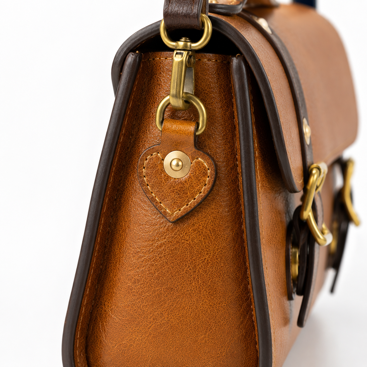 Vintage Brown Leather Satchel Crossbody Bag with Brass Buckle Details