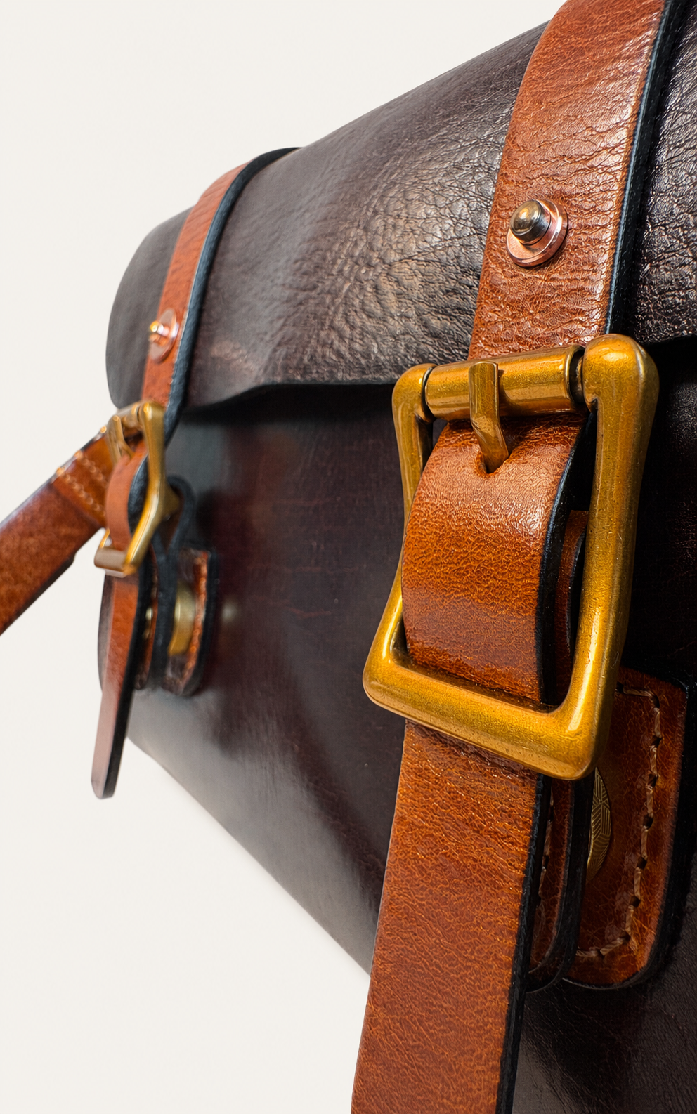 Side view of The Cypress structured full-grain leather satchel