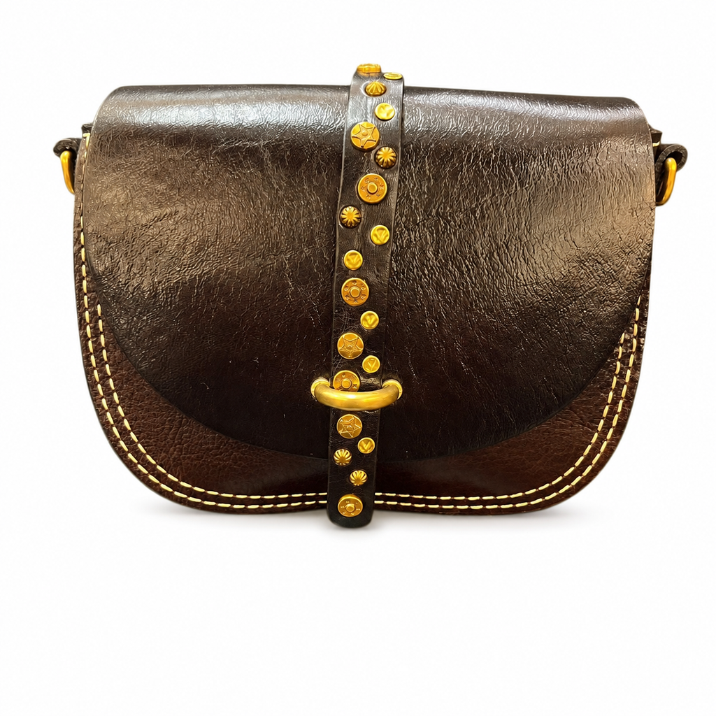 Vintage Studded Leather Saddle Crossbody Bag