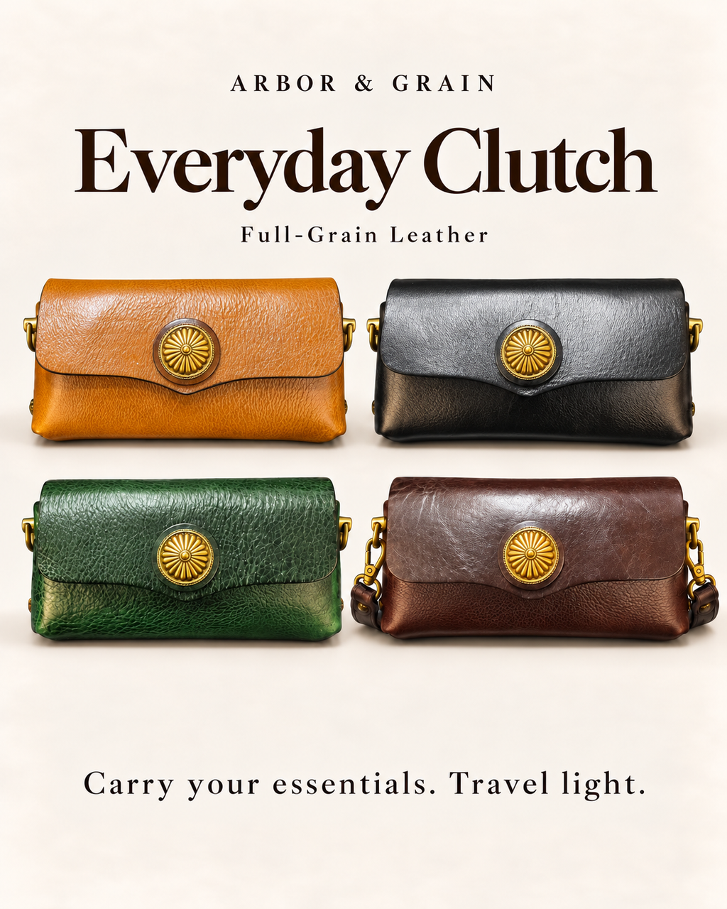 Laurel Full-Grain Leather Clutch Crossbody - Forest Green