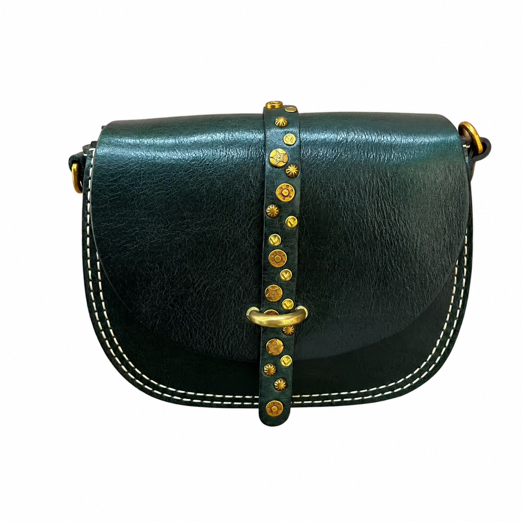 Vintage Studded Leather Saddle Crossbody Bag