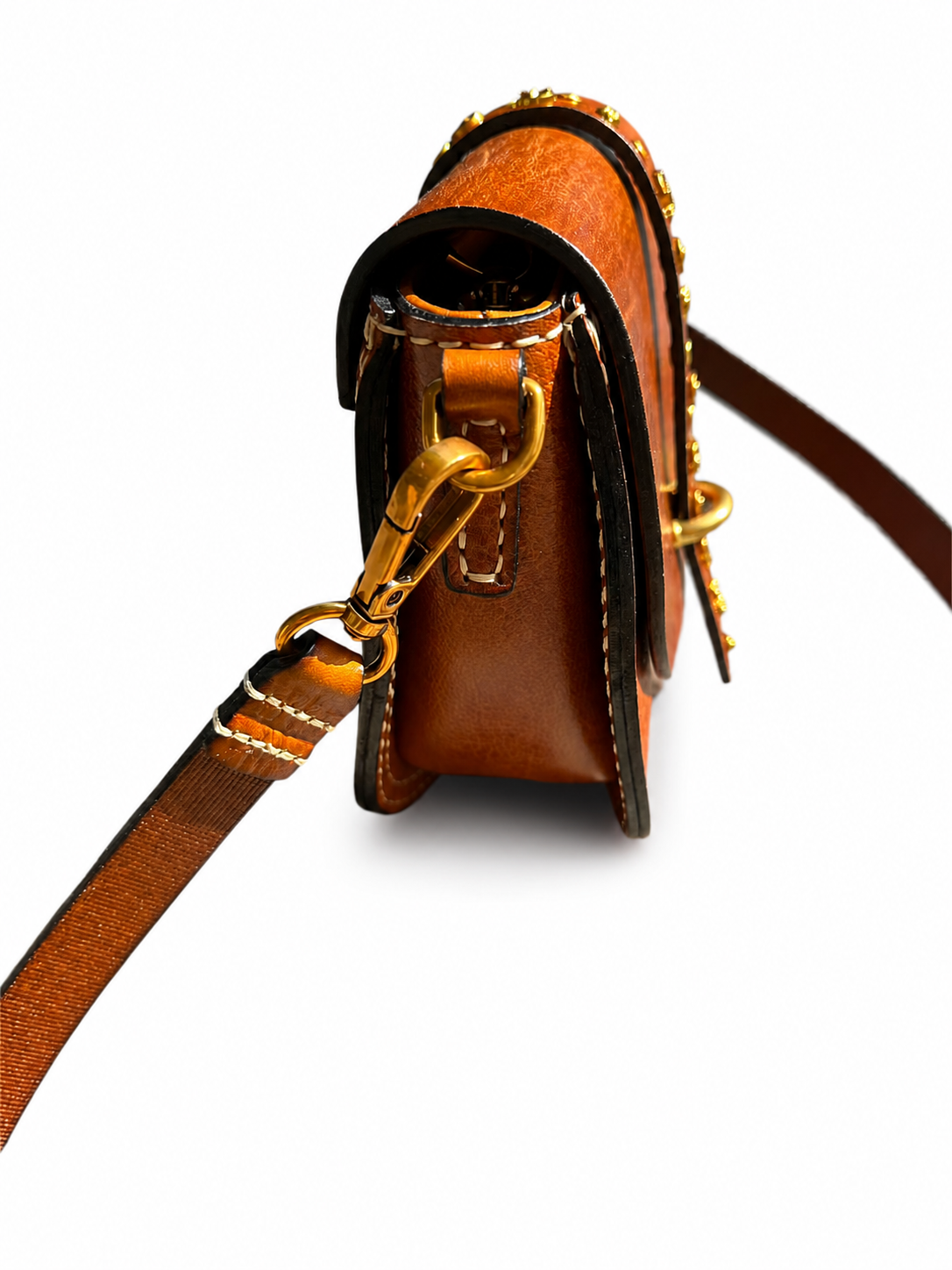 Vintage Studded Leather Saddle Crossbody Bag