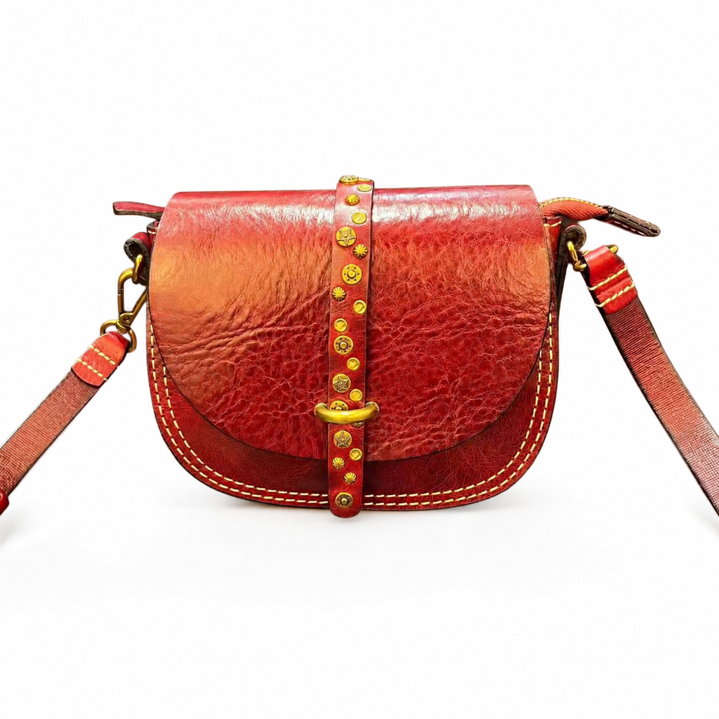 Vintage Studded Leather Saddle Crossbody Bag