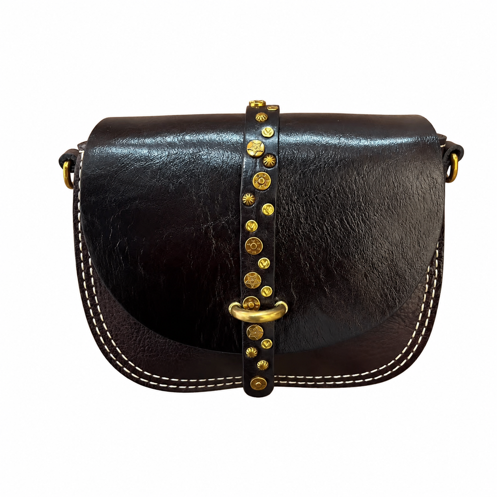 Vintage Studded Leather Saddle Crossbody Bag