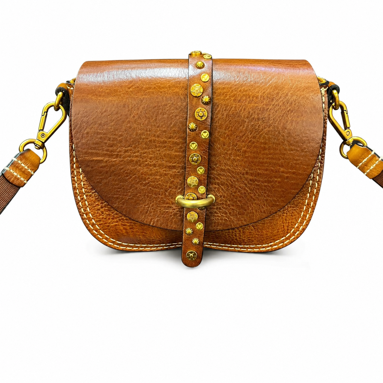 Vintage Studded Leather Saddle Crossbody Bag
