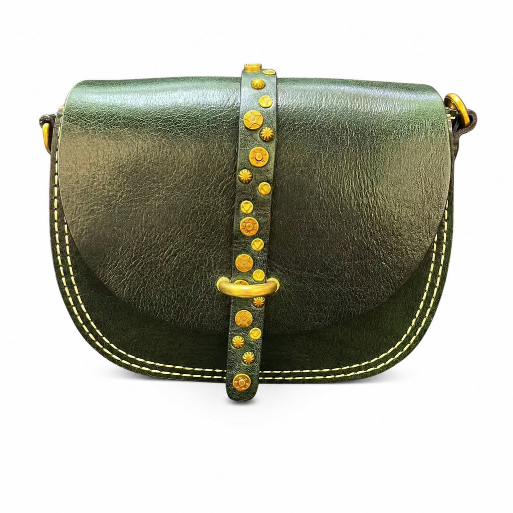 Vintage Studded Leather Saddle Crossbody Bag