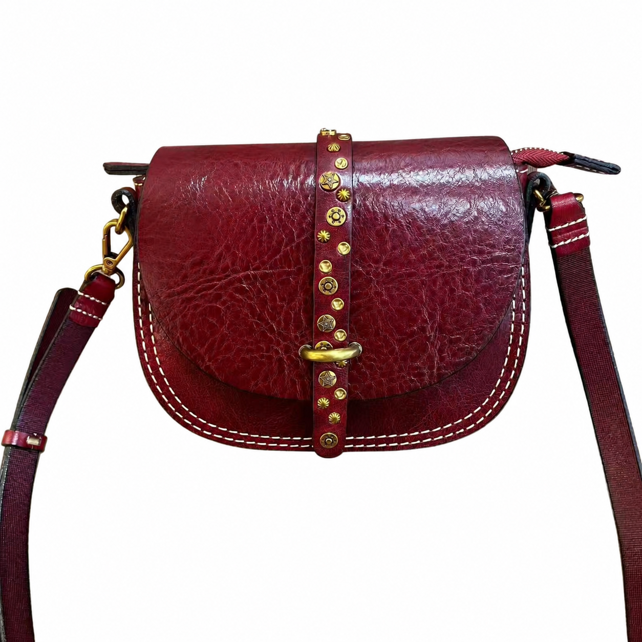 Vintage Studded Leather Saddle Crossbody Bag