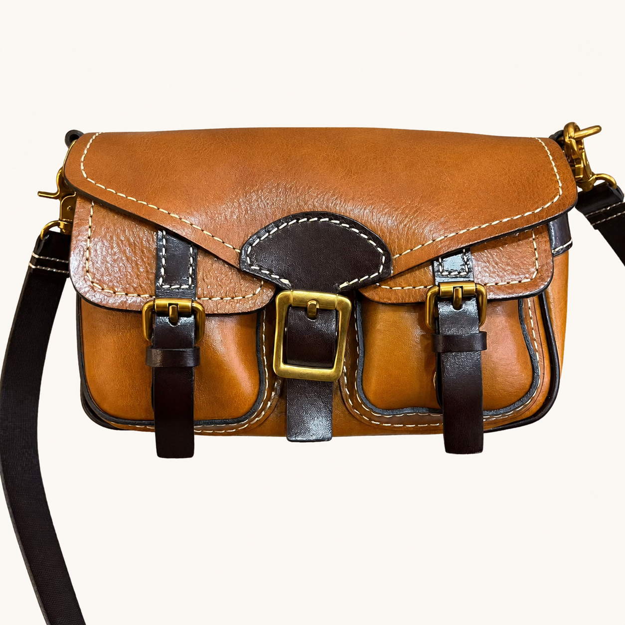 Vintage Leather Crossbody Satchel Bag