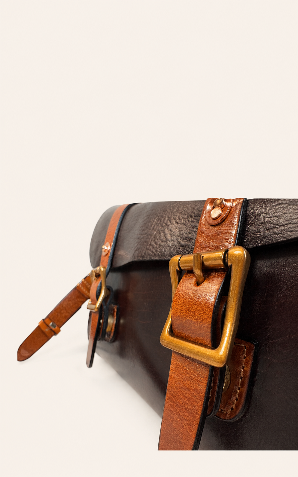 Vintage Leather Satchel Crossbody Bag with Brass Buckle Details