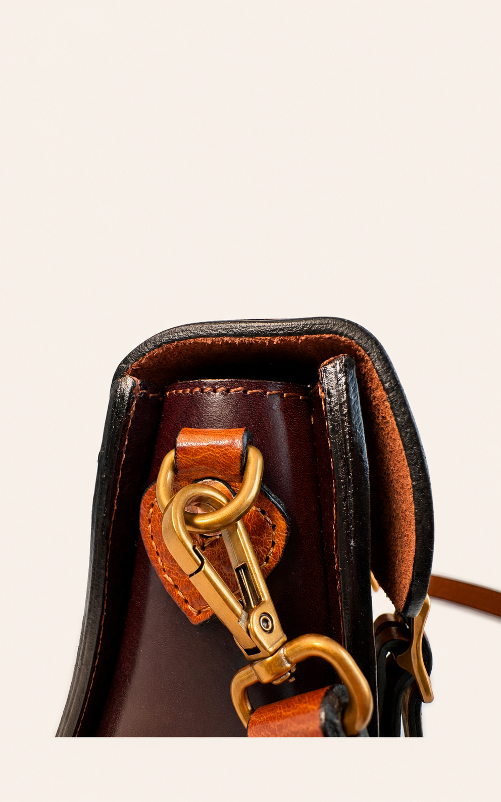 Vintage Leather Satchel Crossbody Bag with Brass Buckle Details