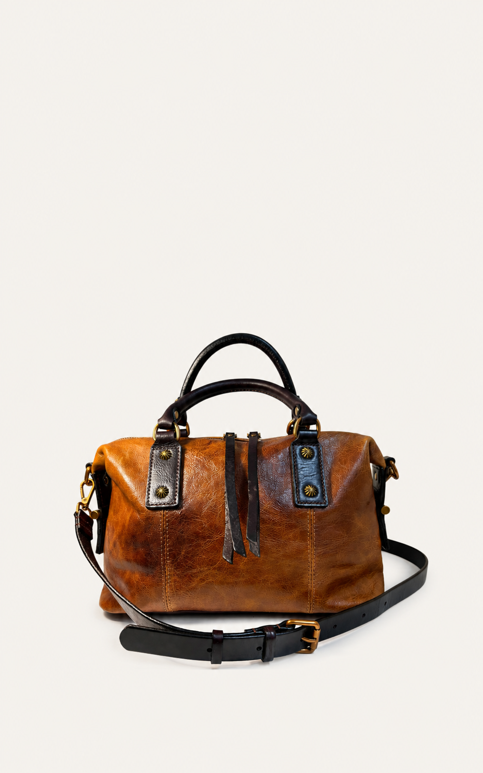 Vintage Full-Grain Leather Boston Satchel Bag | Handcrafted Leather Doctor Bag with Top Handles & Shoulder Strap