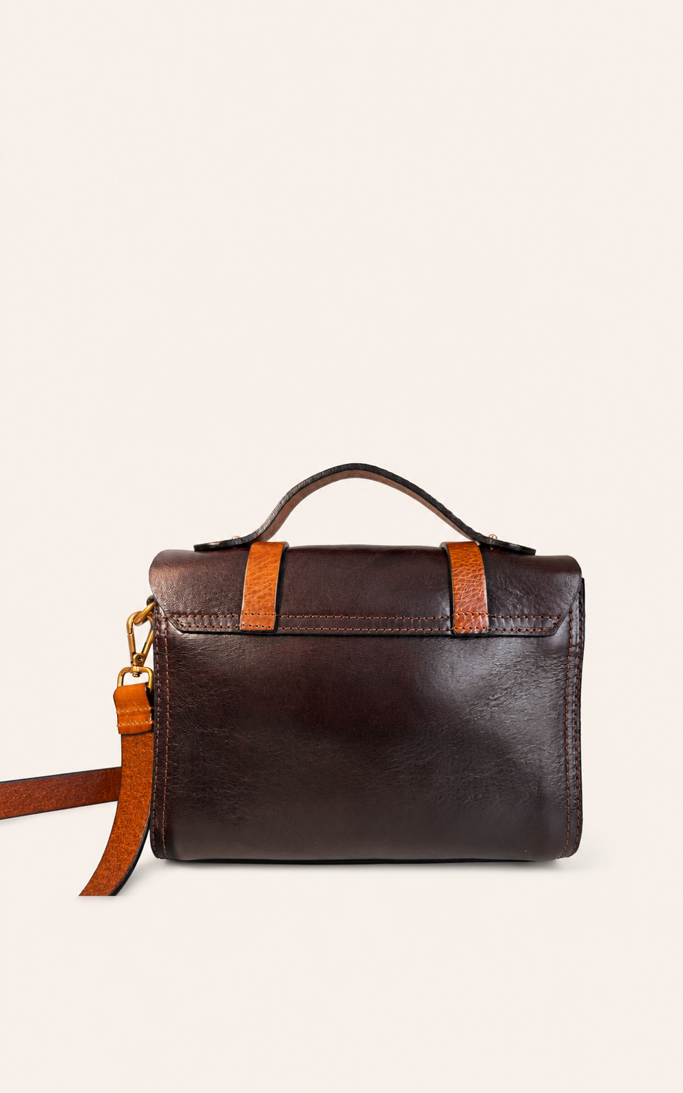 Vintage Leather Satchel Crossbody Bag with Brass Buckle Details