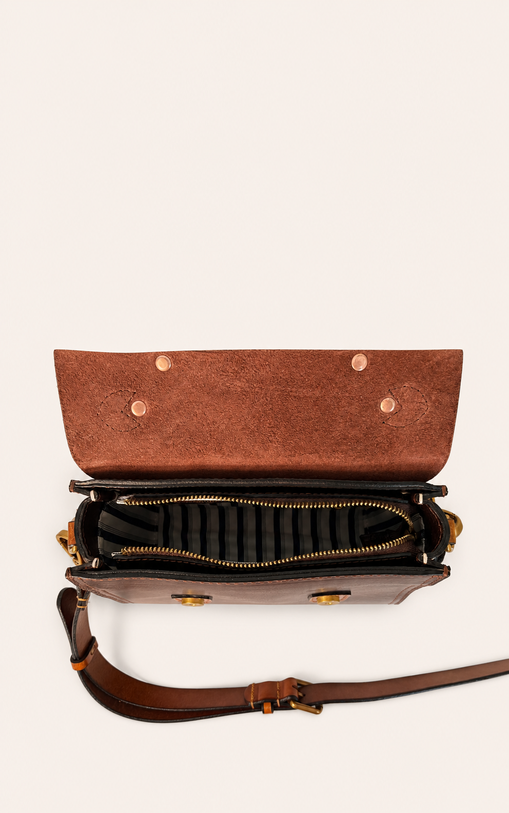 Vintage Leather Satchel Crossbody Bag with Brass Buckle Details