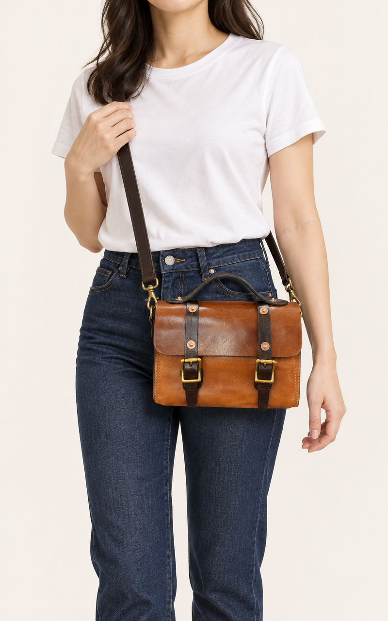 The Cypress Full-Grain Leather Buckle Satchel Cognac