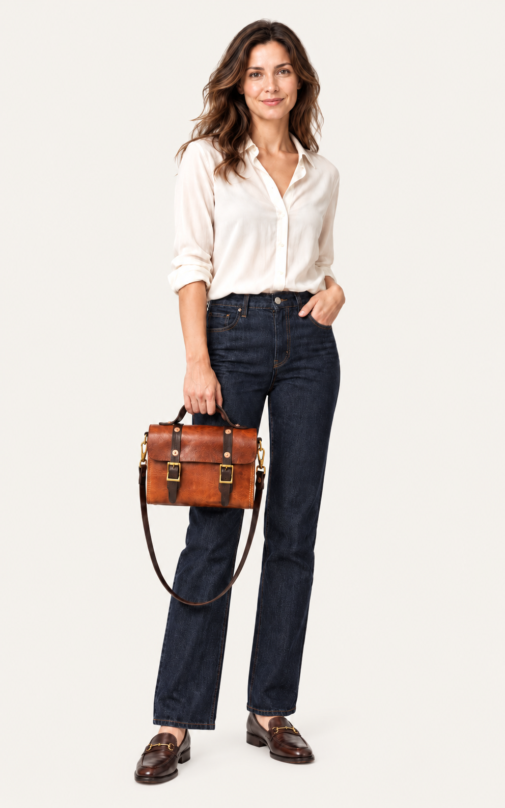 The Cypress Full-Grain Leather Buckle Satchel Cognac