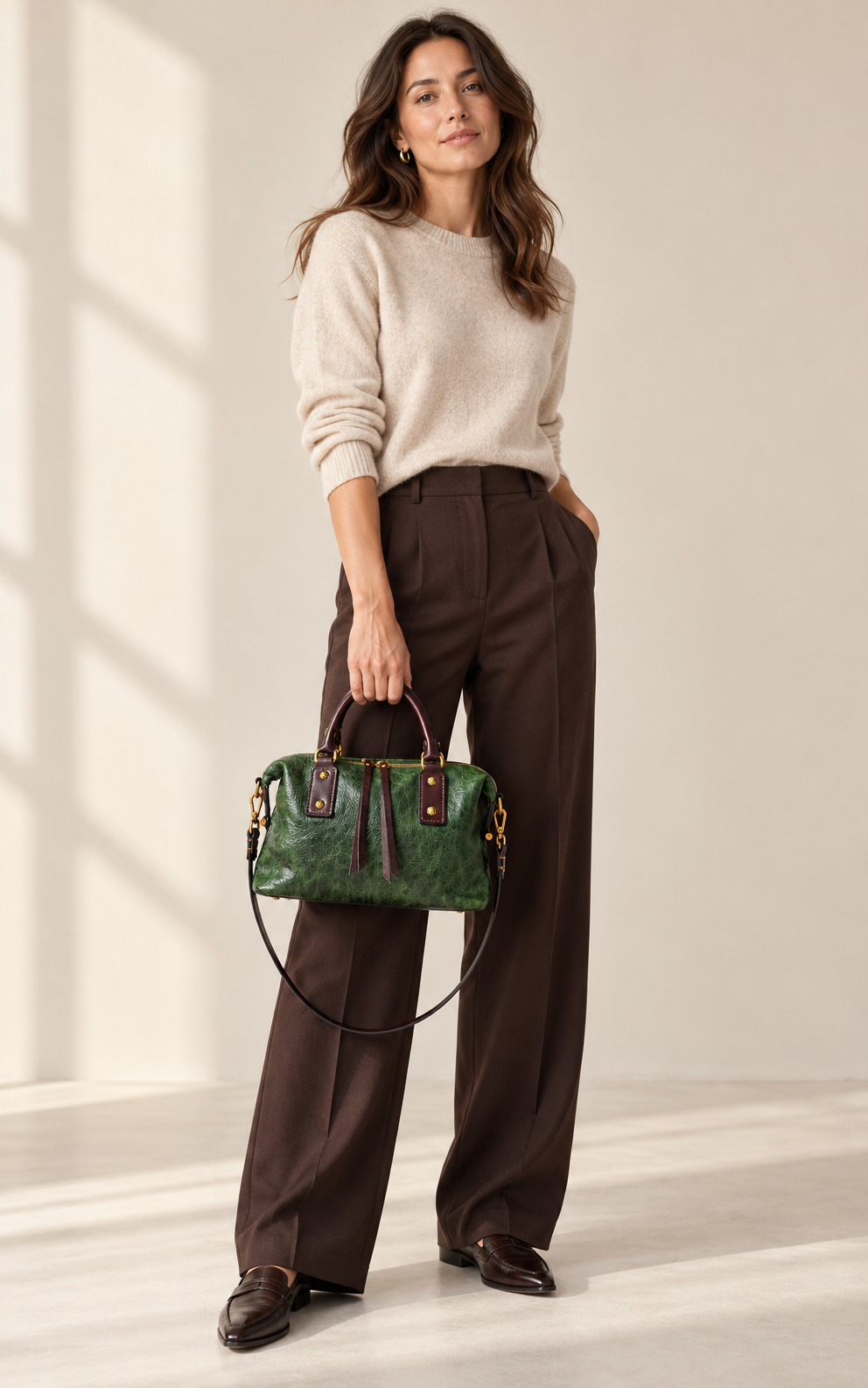 Madrone Full-Grain Leather Convertible Satchel - Forest Green