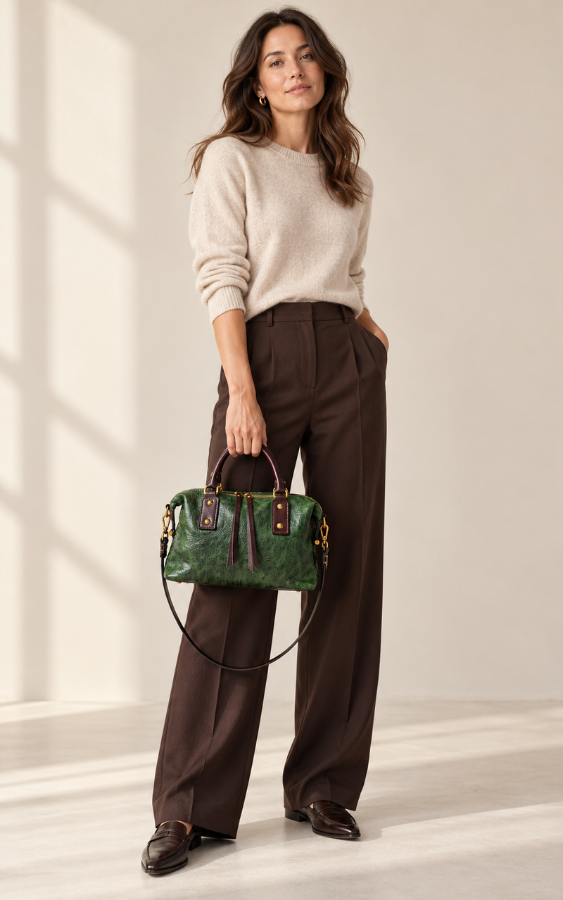 Madrone Full-Grain Leather Convertible Satchel - Forest Green