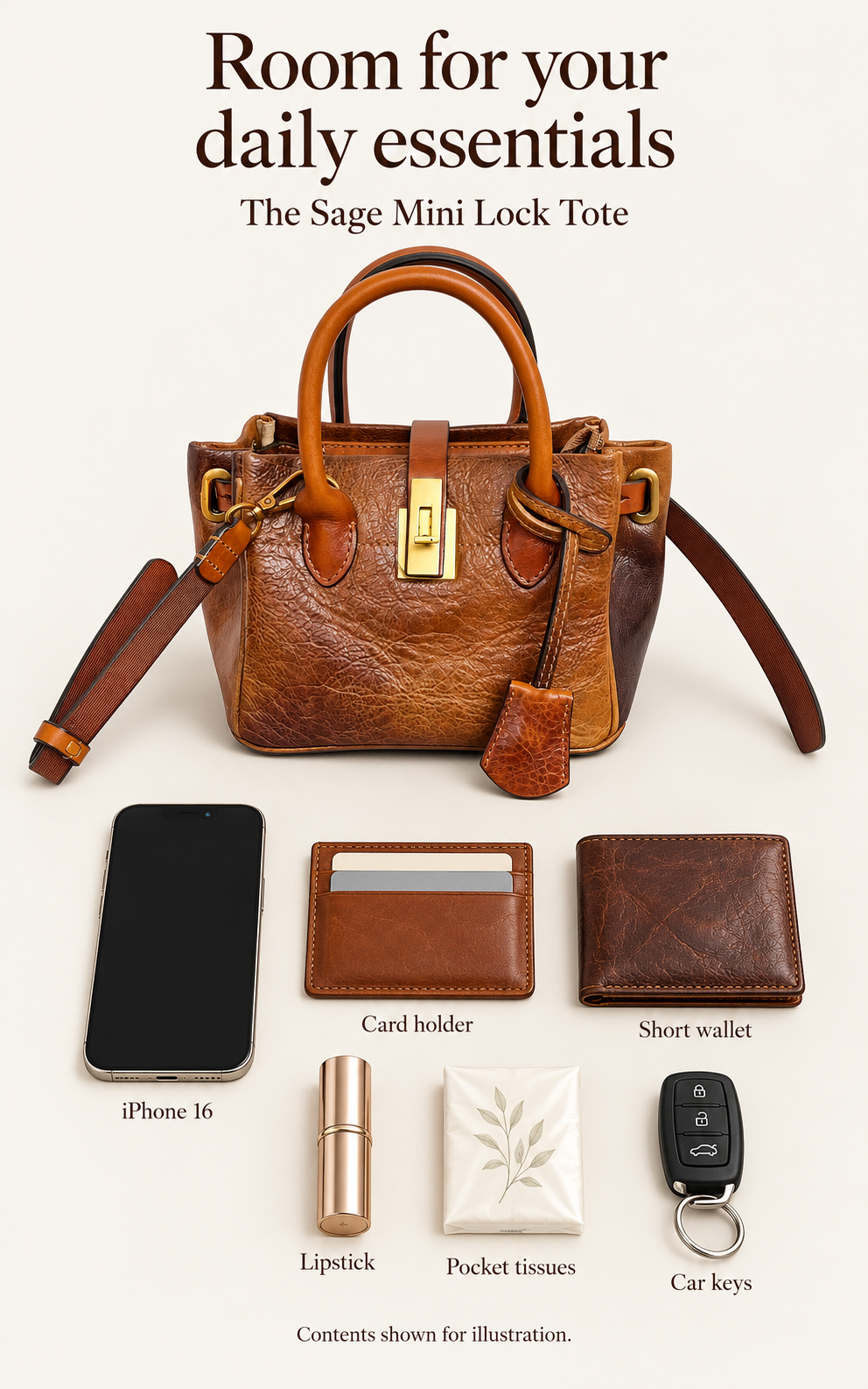 The Sage Mini Lock Leather Tote