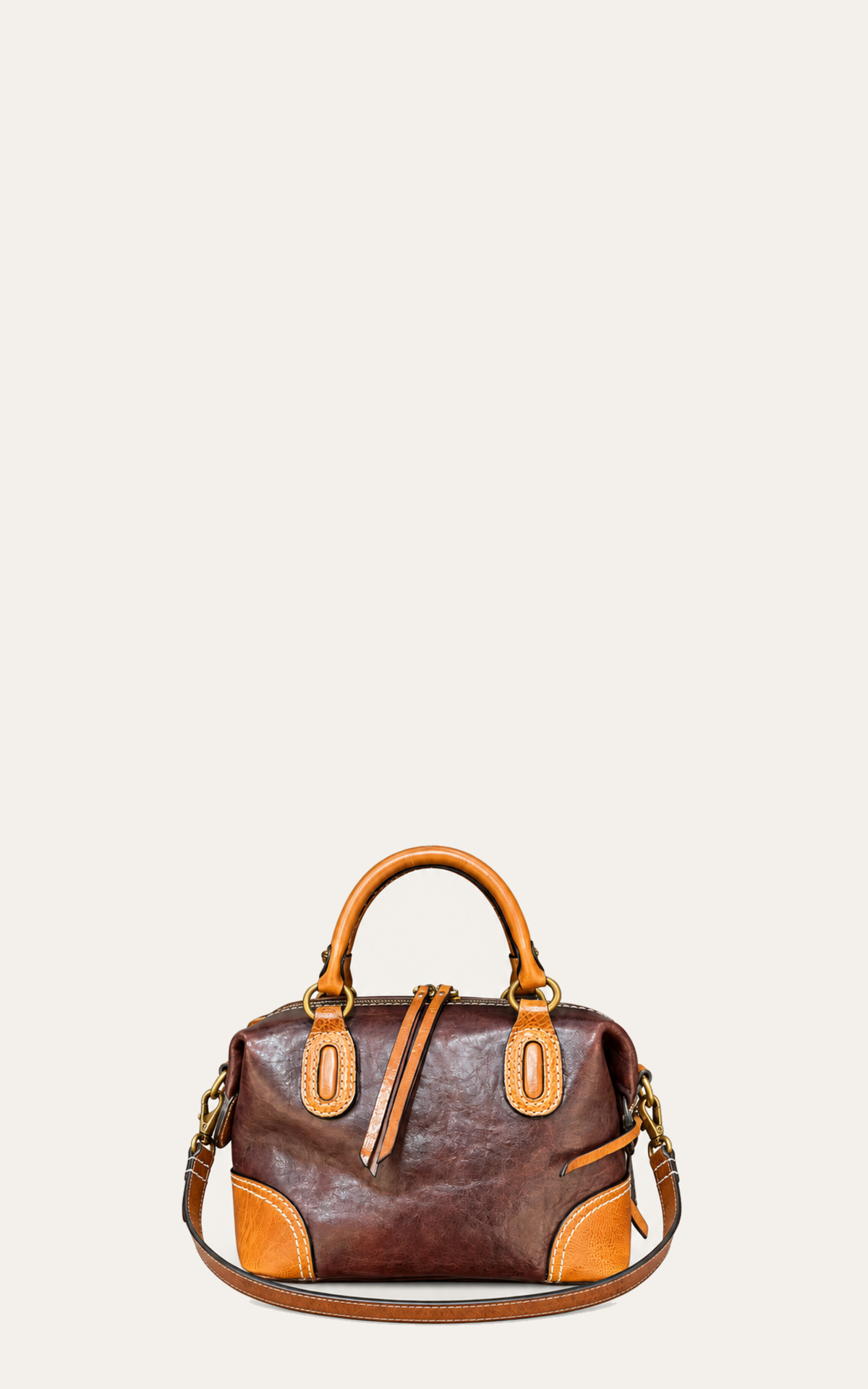 The Monterey Full-Grain Leather Satchel — Warm Caramel Brown